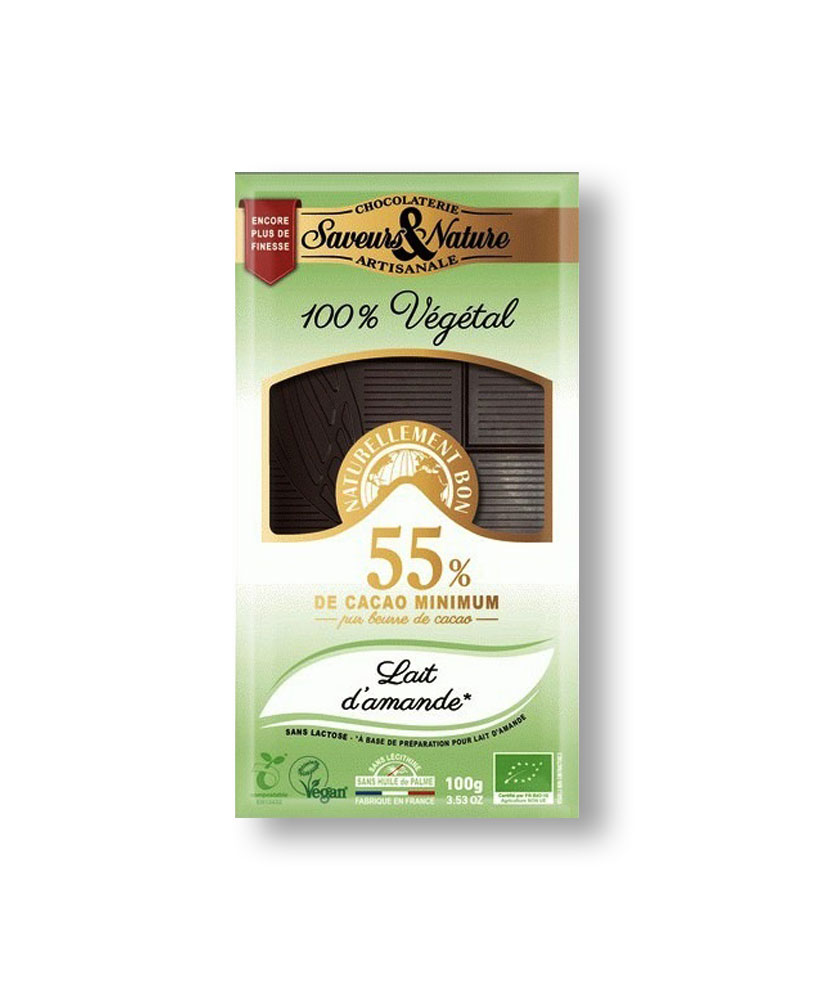 Chocolat noir 55% cacao au lait d'amande sans lactose